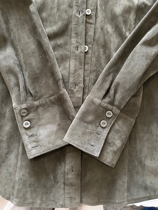 In Transit 2 Olive Green Soft Suede No Lining Light Weight Blouse / Jacket SZ M - Picture 11 of 11